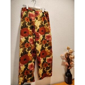 Silk Club Collection Floral‎ Linen Pants Size 10 Wide Leg Boho Artwear Trousers